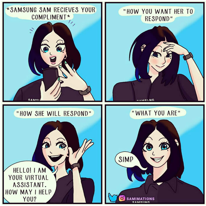 Сэм голосовой. Самсунг Сэм комикс. Samsung Virtual Assistant. Голосовой ассистент Сэм. Сэм самсунг 18 комиксы.