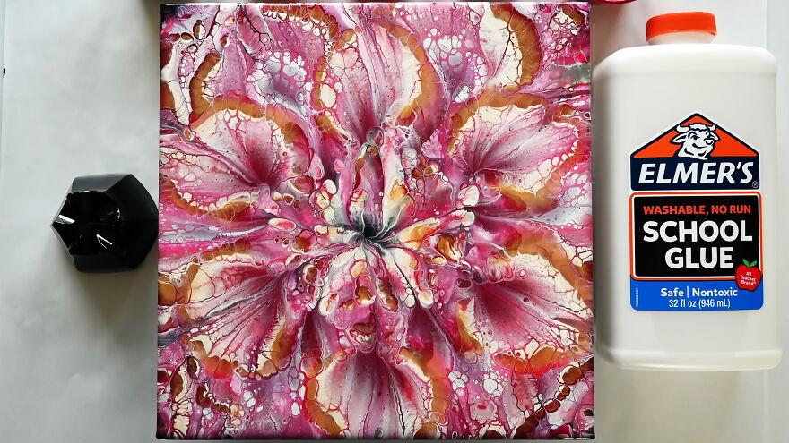 How To Paint A Flower ~ Acrylic Paints And School Glue ~ Reverse Flower Dip