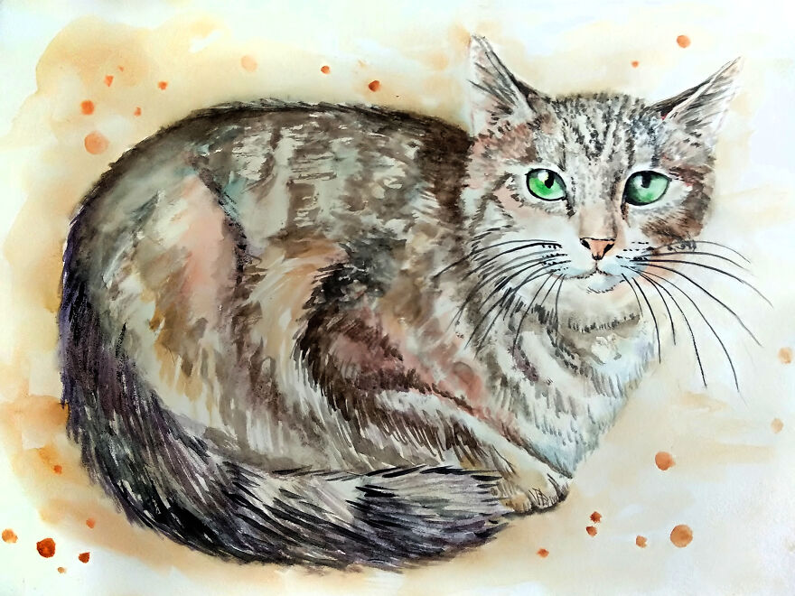 Artist Paints Portraits Of Pets To Save Stray Cats