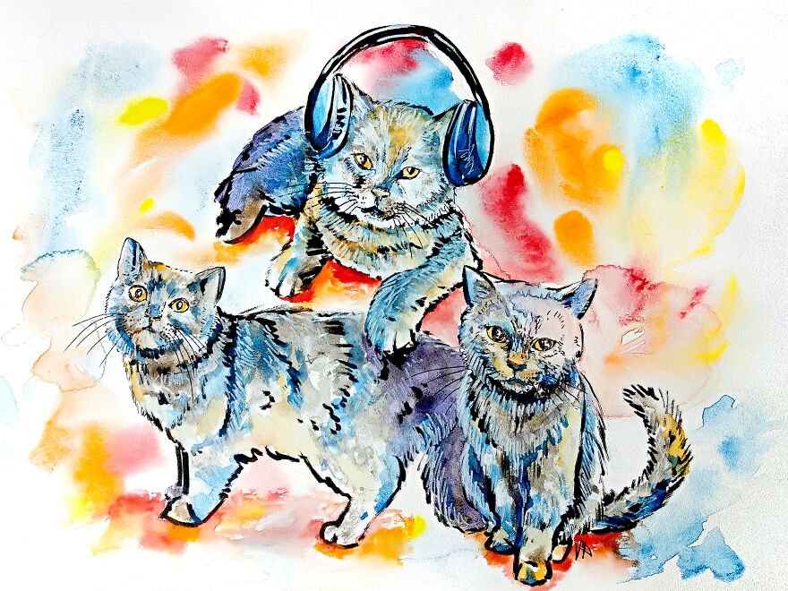 Artist Paints Portraits Of Pets To Save Stray Cats