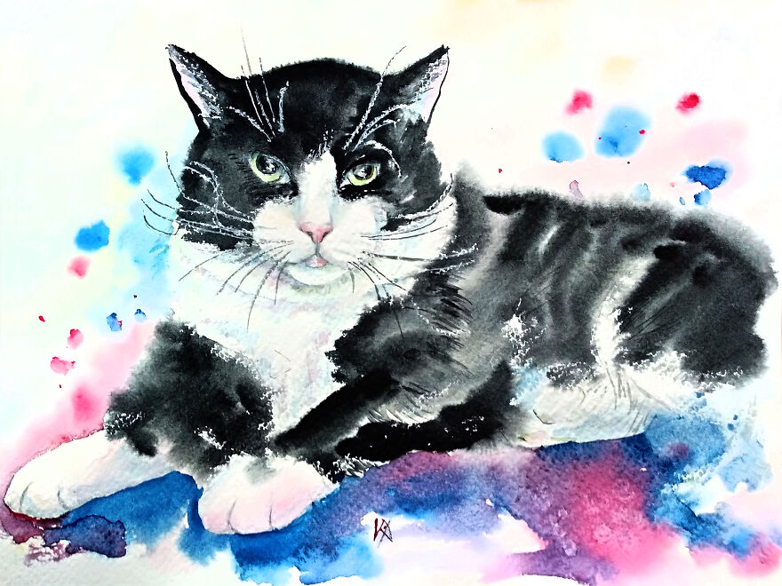 Artist Paints Portraits Of Pets To Save Stray Cats