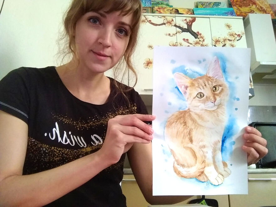 Artist Paints Portraits Of Pets To Save Stray Cats