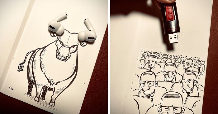 I Drew These 30 Illustrations And They Interact With Everyday Objects