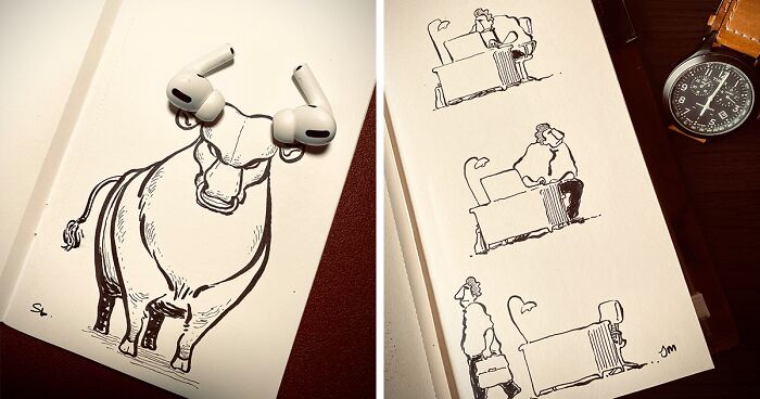 I Drew These 30 Illustrations And They Interact With Everyday Objects