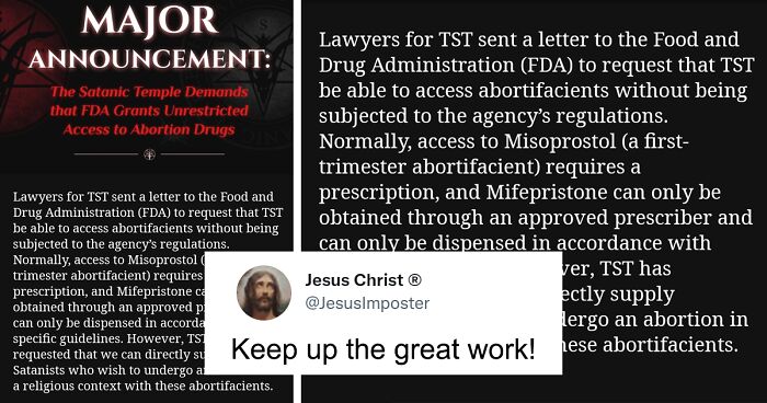 Satanic Temple Shows Their Support For Abortion Rights And Sends A Letter To The FDA