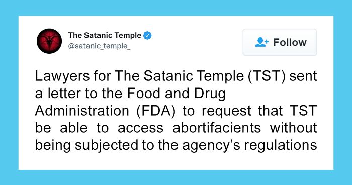 Satanic Temple Steps Up For Bodily Autonomy And Sends A Letter Regarding The Abortion Bill To The FDA