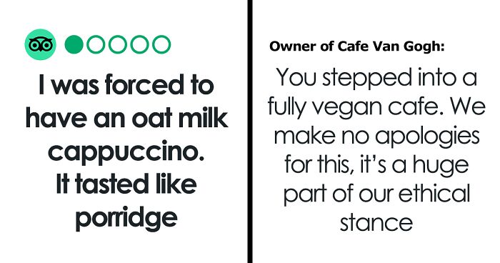 Vegan Café Owner Perfectly Shuts Down One-Star Review That Claimed Client Was 'Forced' To Drink Oat Milk