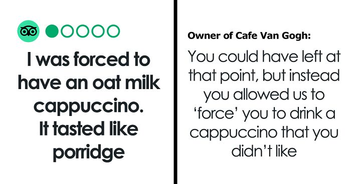 Customer Gives A One-Star Review For A Café Because Of A Vegan Cappuccino That Tasted Like Porridge, Owner Hits Back