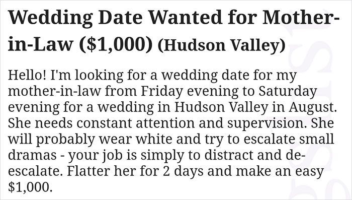 Craigslist Ad Seeking Wedding Date For Mother-In-Law From Hell Goes Viral