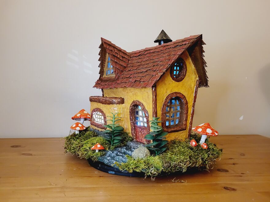 Fairy House Made Using Ice Cream Container