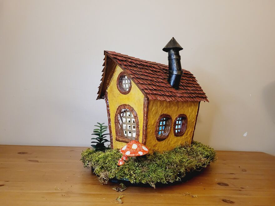 Fairy House Made Using Ice Cream Container