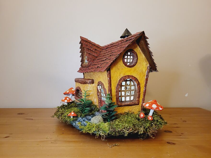 Fairy House Made Using Ice Cream Container