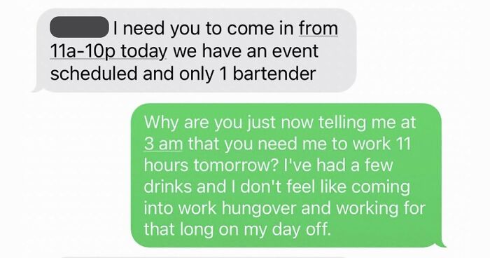 Boss Claims Bartender Shouldn't Drink On Their Day Off 'Cause They Actually Need Them To Come To Work An Extra Shift, They Quit Instead