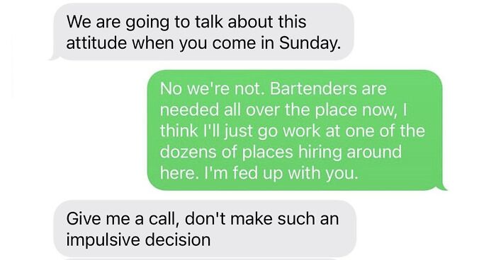 Bartender Shares How They Quit Their Job After Boss Texted Them At 3 AM To Come In On Their Day Off