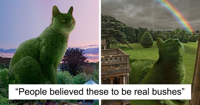 Artist Photoshops Giant Bushes In The Shape Of His Deceased Cat (70 Pics)