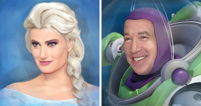 Artist Merges Disney Characters With The Actors They Were Voiced By (8 Pics)