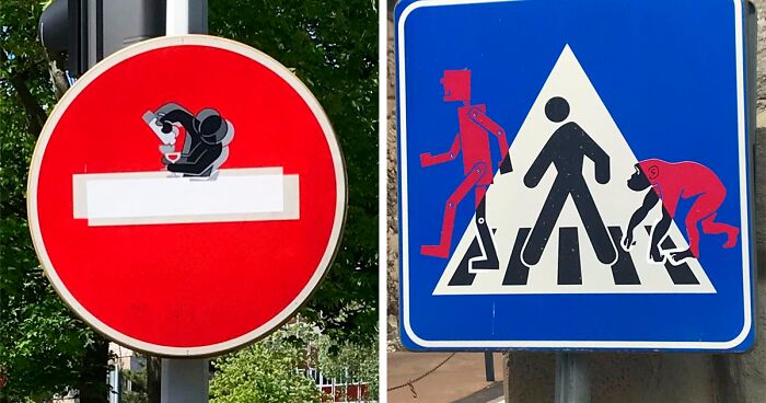 54 Photos Of Street Artist Clet Abraham Humorously Hijacking Road Signs