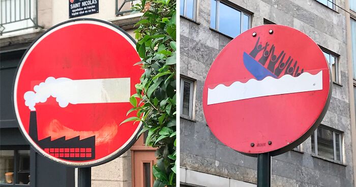 54 Road Signs Used As A Base For This Artist’s Creative Ideas