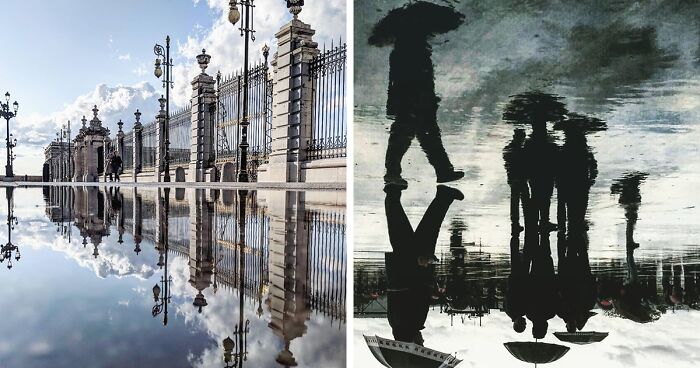 I Discover The Parallel Worlds Of Puddles And Reflections Of Madrid (38 Pics)