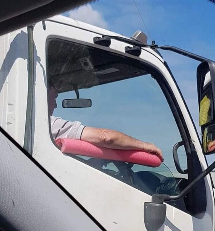 Cut A Pool Noodle In Half To Make A Comfortable Armrest For The Truck. From Australia