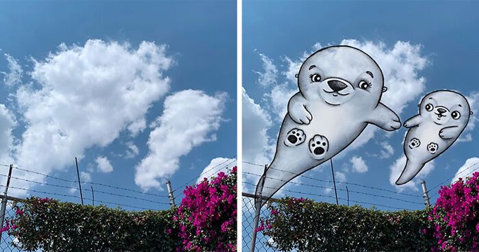 This Artist Creates Fun Illustrations On Pictures Of Clouds (80 Pics)