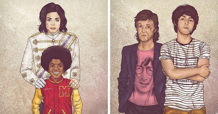 This Artist Drew Celebrities With The Younger Versions Of Themselves, And Here Are The Best 19 Pics