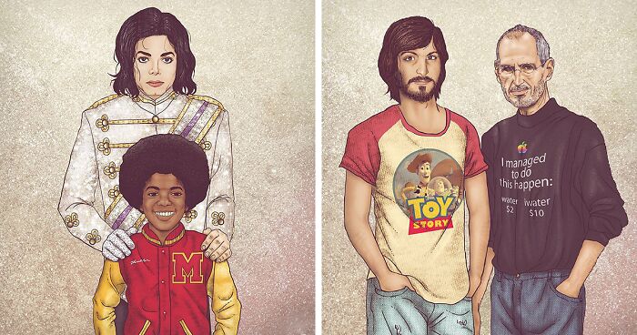 This Artist Drew Celebrities With The Younger Versions Of Themselves, And Here Are The Best 19 Pics