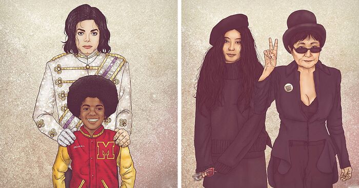 This Artist Drew Celebrities With The Younger Versions Of Themselves, And Here Are The Best 19 Pics