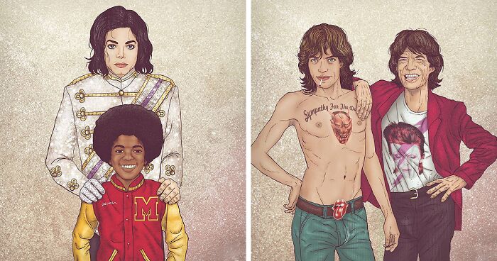 This Artist Drew Celebrities With The Younger Versions Of Themselves, And Here Are The Best 19 Pics