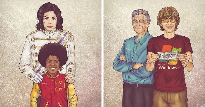 This Artist Drew Celebrities With The Younger Versions Of Themselves, And Here Are The Best 19 Pics