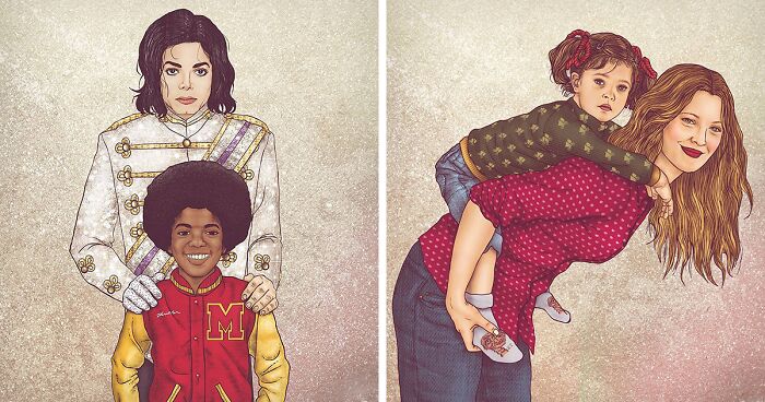 This Artist Drew Celebrities With The Younger Versions Of Themselves, And Here Are The Best 19 Pics