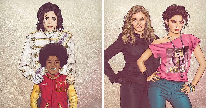 This Artist Drew Celebrities With The Younger Versions Of Themselves, And Here Are The Best 19 Pics