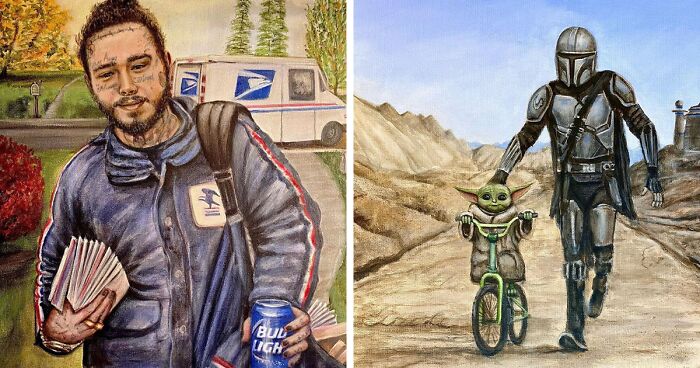 Artist Gives A Comically Exaggerated Representation Of Popular Characters And Phenomena In His Paintings, And Here Are The Best 59 Pics 