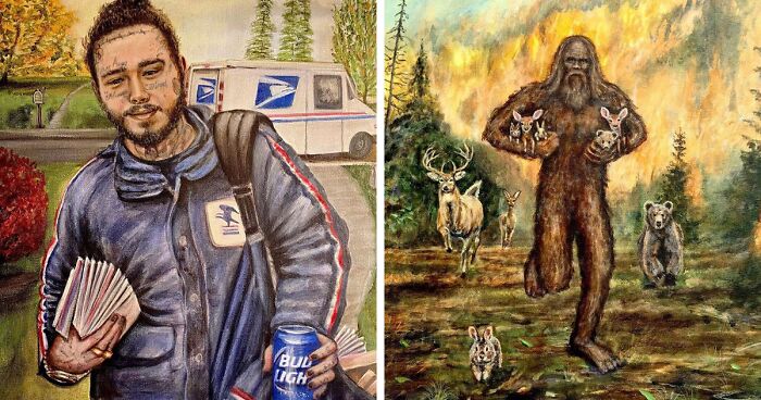 Artist Gives A Comically Exaggerated Representation Of Popular Characters And Phenomena In His Paintings, And Here Are The Best 59 Pics 