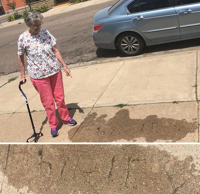 In 1945 My Great Grandmother Wrote Her Name In A Sidewalk. We Found It Again. She Is 93