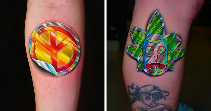 This Brazilian Artist Created 15 Tattoos That Look Like Holographic Stickers