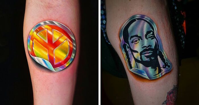 This Brazilian Artist Created 15 Tattoos That Look Like Holographic Stickers