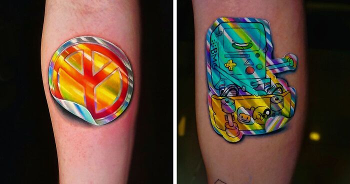 This Brazilian Artist Created 15 Tattoos That Look Like Holographic Stickers