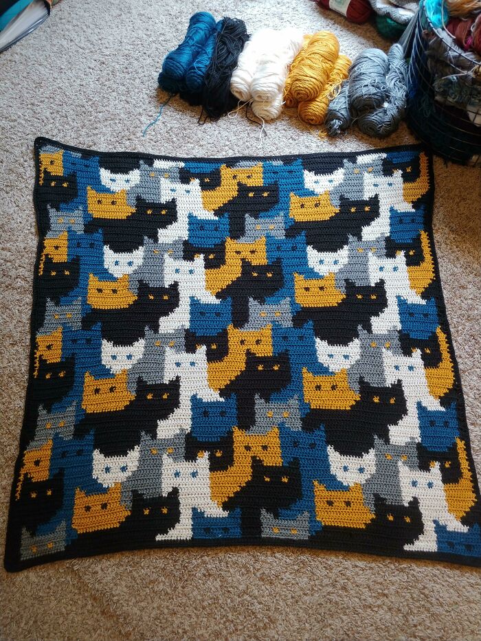 Cats Afghan Complete! If Ever There Was An Argument For Sewing In Ends As You Go...this Project Is It