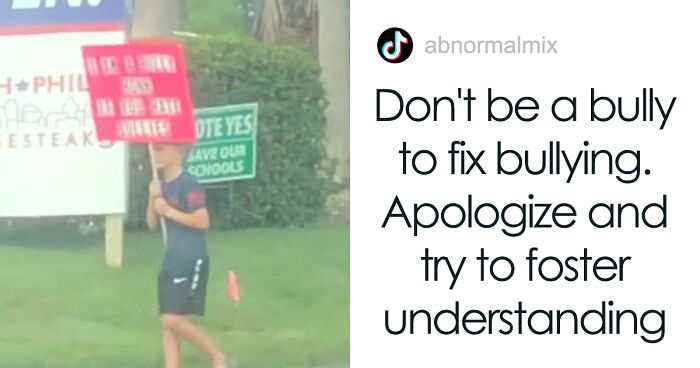 Video With 6.4M Views Sparks A Discussion Whether These Parents Were Right To Force Their Son To Stand On The Side Of The Road With A Sign Saying “I Am A Bully” To Teach Him A Lesson About Bullying