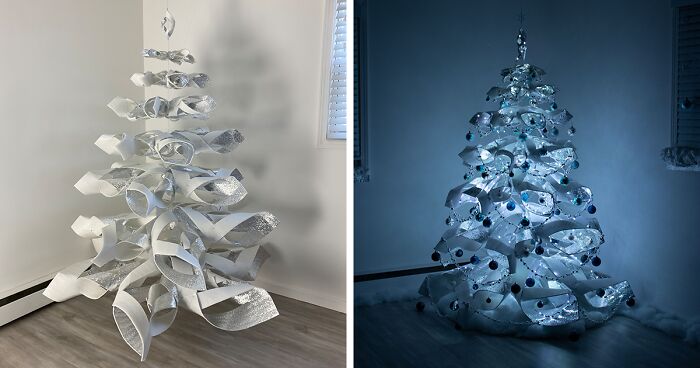 We Made A Floating Christmas Tree From Reflective Foam Insulation, And Here's The Result