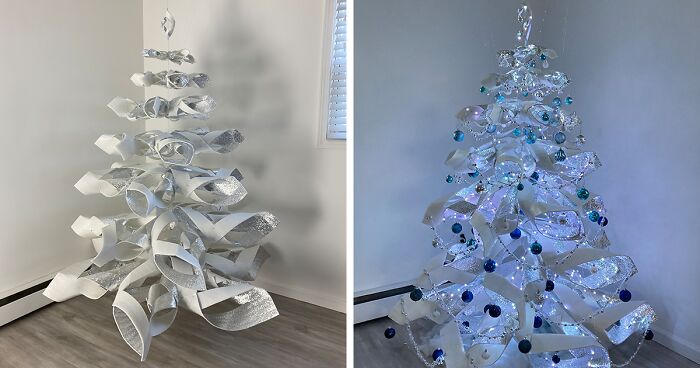 We Made A Floating Christmas Tree From Reflective Foam Insulation, And Here's The Result