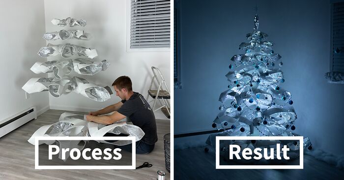 We Made A Floating Christmas Tree From Reflective Foam Insulation, And Here's The Result