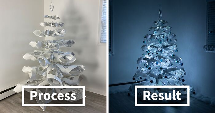 We Made A Floating Christmas Tree From Reflective Foam Insulation, And Here's The Result