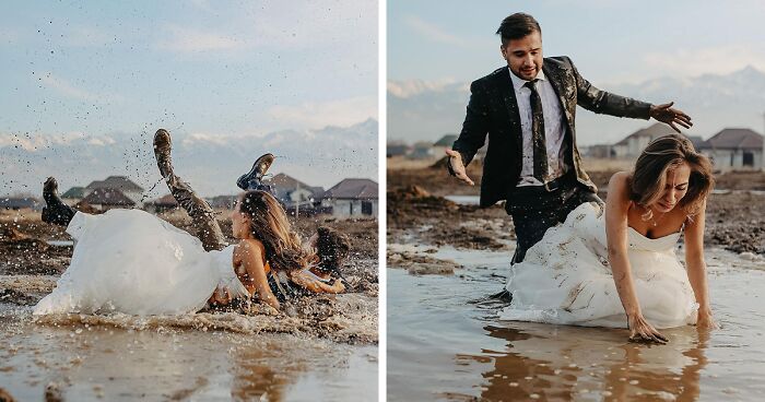 Wedding Photoshoot Ends Up In The Mud And Goes Viral