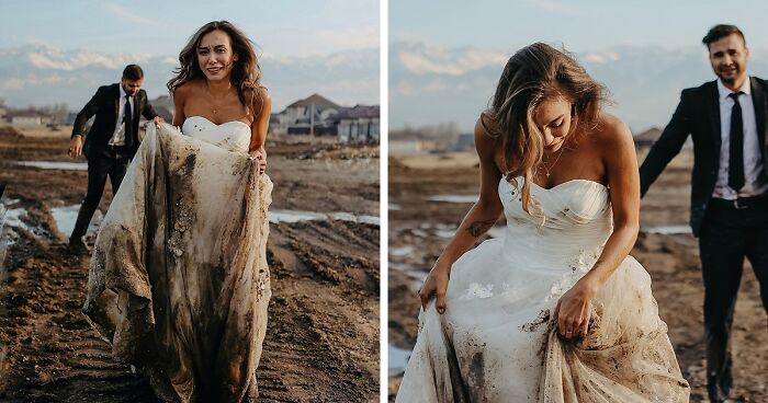 This Couple Accidentally Fell Into Mud During Their Wedding Photoshoot, And Here Are The Results