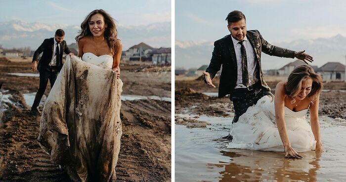 This Couple Accidentally Fell Into Mud During Their Wedding Photoshoot, And Here Are The Results