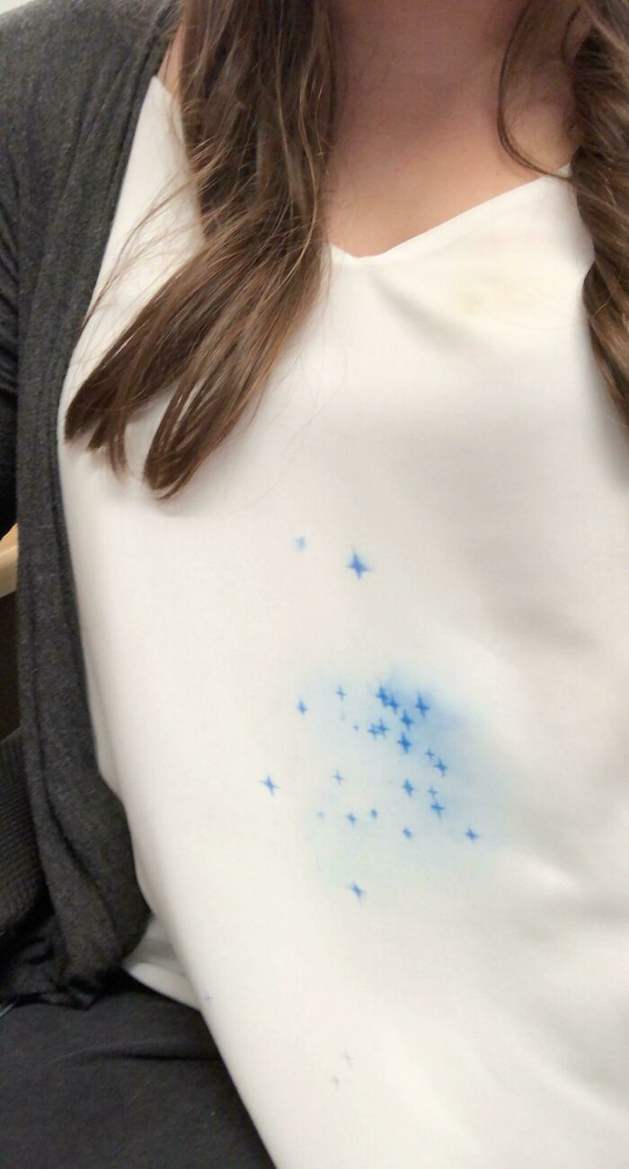 The Ink From My Date Stamp At Work Exploded On My Shirt And The Material Formed The Droplets Into Little Stars