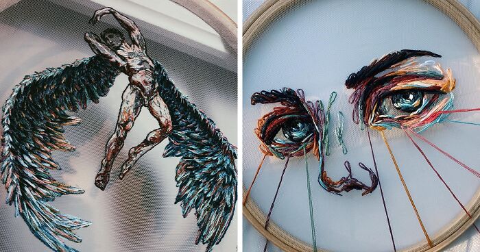 I Stitch Colorful Threads Into Tulle To Create a 3D-Effect On My Artwork (30 Pics)