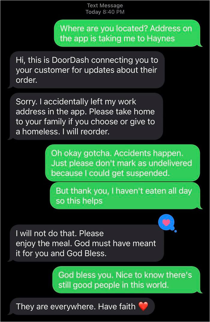 Karen, a DoorDash driver, sends a text to her customer demanding a